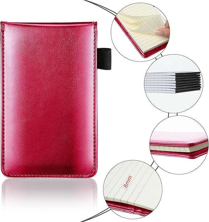 Outus 10 Pcs Pocket Notebook with Pen Set Included Mini Pocket Notepad Holder with 50 Lined Sheets, Metal Pen, 8 Pcs 3 x 5 Inch Memo Book Refills, 30 Lined Paper Per Note Pad (Rose Red)-DeskLoop Office