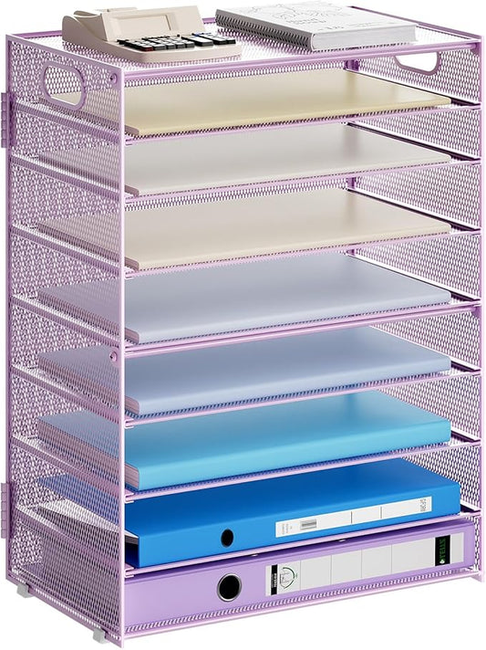 Marbrasse Paper Organizer Letter Tray, 9 Tier Mesh File Organizer with Handle, Paper Sorter Desk Organizer for Home Office Supplies - Purple-DeskLoop Office