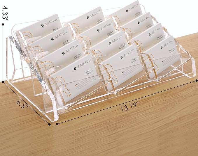 SANRUI Acrylic Business Card Holder for Desk, 4 Tier Clear Tilt Business Name Card Display Holders Stand Storage Organizer Fits720 Business Cards (Horizontal, 12-Slot)-DeskLoop Office