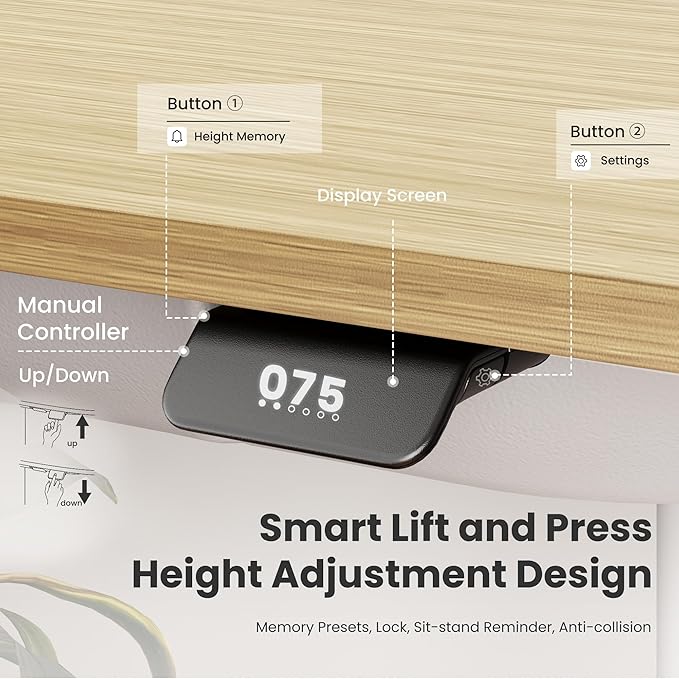 COLAMY Electric Adjustable Standing Desk – 48 x 28 Inch Sit Stand Desk with Drawer & Cable Management, Dual Motor Lift System, Ergonomic Footrest, Home Office Table (MFC Desktop, Light Maple + White)-DeskLoop Office