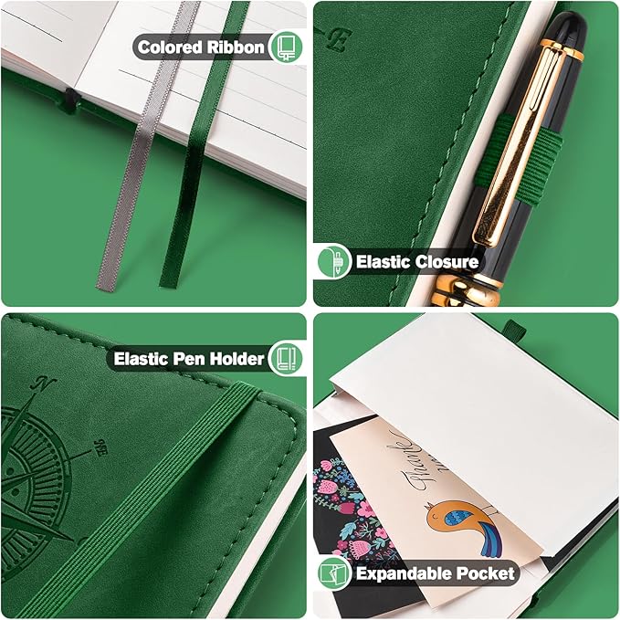 Notebook Journal for Women Men: Leather Journal for Writing, Hardcover College Ruled Journals Notebooks with Thick Paper, Large A5 Daily Journal for Travel, Diary, Gifts for Teens, 5.7"×8.5", Green-DeskLoop Office