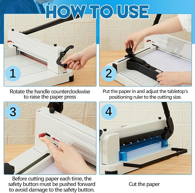 12 Inch A4 Guillotine Paper Cutter Heavy Duty Paper Cutter 400 Sheet Capacity Stack Cards Trimmer Steel Slicer with Metal Base for Cards Leather Office Home School (Beige)-DeskLoop Office