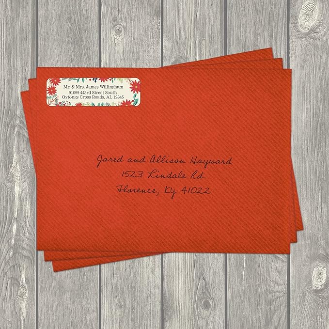 Ivory Holiday Floral Rolled Address Labels/Roll of 500 Personalized Return Address Labels/Designer Return Address Stickers in Elegant Plastic Dispenser-DeskLoop Office