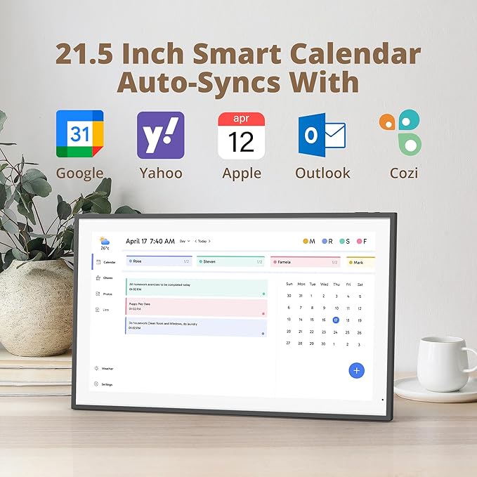 Dragon Touch 21.5" Digital Calendar Chore Chart – 1080P Full HD Interactive Touchscreen, Smart Family Planner, Hearth Display Digital Calendar Wall & Desk Mountable for Seamless Scheduling Black-DeskLoop Office
