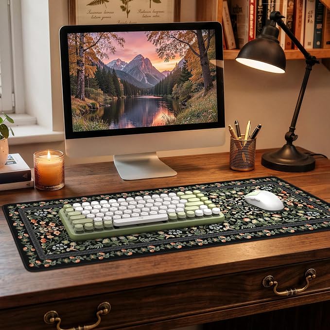 iCasso Aesthetic Floral Desk Mat, L Mouse Pads, Anti-Slip Retro Mousepad - Image 9