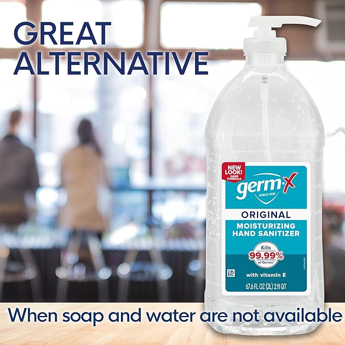 Germ-X Original Hand Sanitizer, Fast-Drying Moisturizing Gel with Vitamin E, Instant & No Rinse Formula, 62% Alcohol, Back to School Supplies, Bulk Size Pump Bottle, 67.6 Fl Oz (Pack of 1)-DeskLoop Office