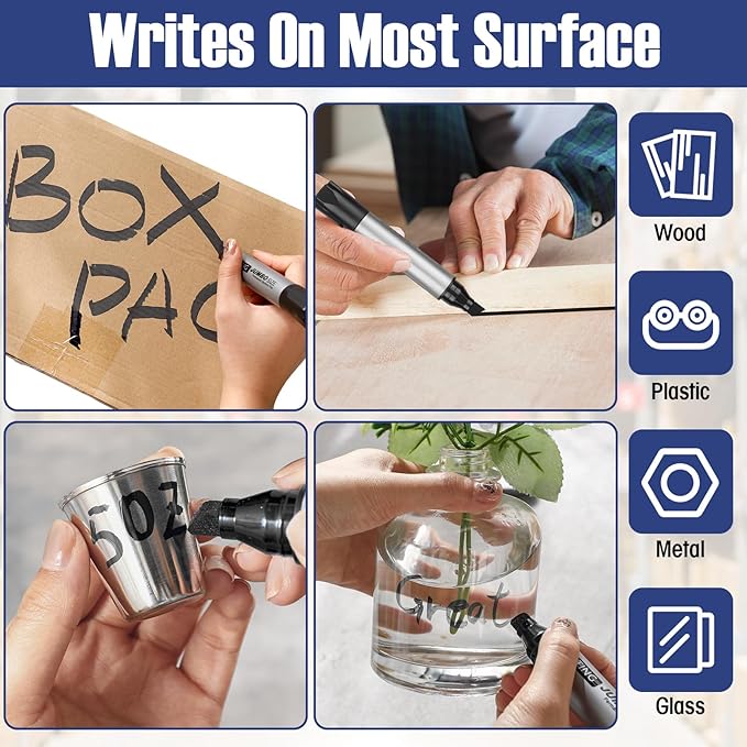 Fuutreo 10 Pack Jumbo Permanent Markers Bulk Large Chisel Tip Permanent Markers Quick Drying Waterproof Big Huge Poster Pens for Office, Logistics Company and More(Black)-DeskLoop Office