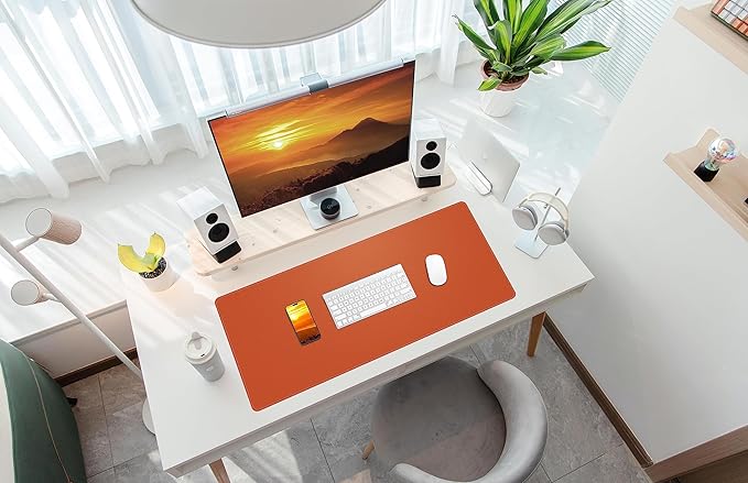 Leather Desk pad Protector, Large Desk mat with Natural Cork & PU Leather,Mouse pad,Non-Slip Office Desk Mat,Waterproof Desk Writing Pad for Office and Home (35in*17in, Orange)