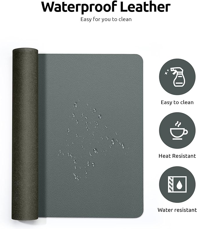 YSAGi Leather Desk Protector, Office Mat, Large Mouse Mat, Non-Slip PU Leather Blotter, Laptop Desk, Waterproof Writing Pad for Office and Home (Dark Green, 31.5" x 15.8")-DeskLoop Office