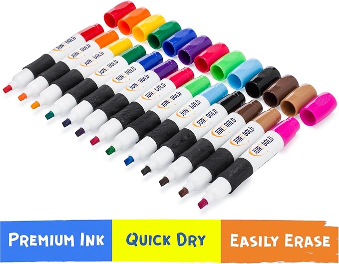 June Gold 39 Assorted Colored Dry Erase Whiteboard Markers, 13 Unique Colors, Chisel Tip, Low Odor, Comfortable Grip & Vivid Lines-DeskLoop Office