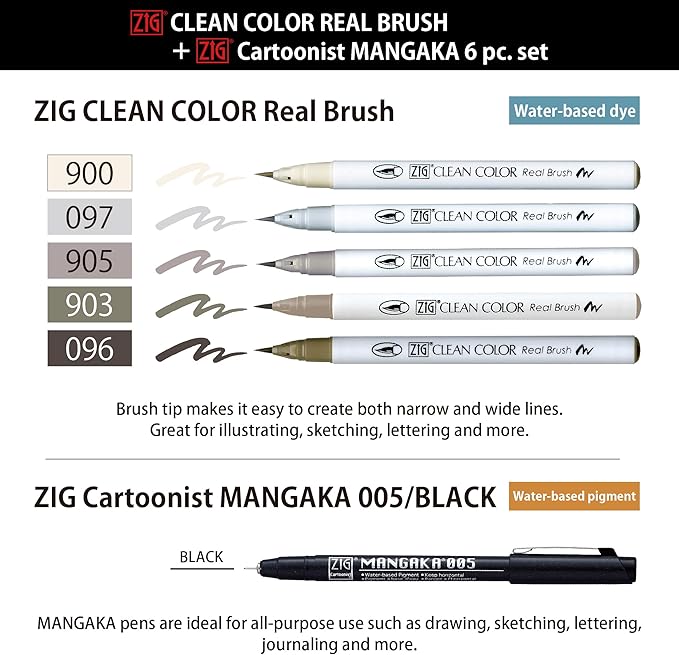 Kuretake Zig Inktober pen set, for Illustration, Manga Drawing, Lettering and Calligraphy, Professional Artist, Made in Japan (Special 24(6pcs.))-DeskLoop Office