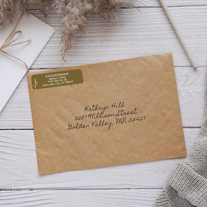 Botanical Flowers Rolled Address Labels/Roll of 500 Alternating Earth Tone Floral Illustrations Personalized Address Labels/Designer Return Address Stickers in Elegant Plastic Dispenser-DeskLoop Office