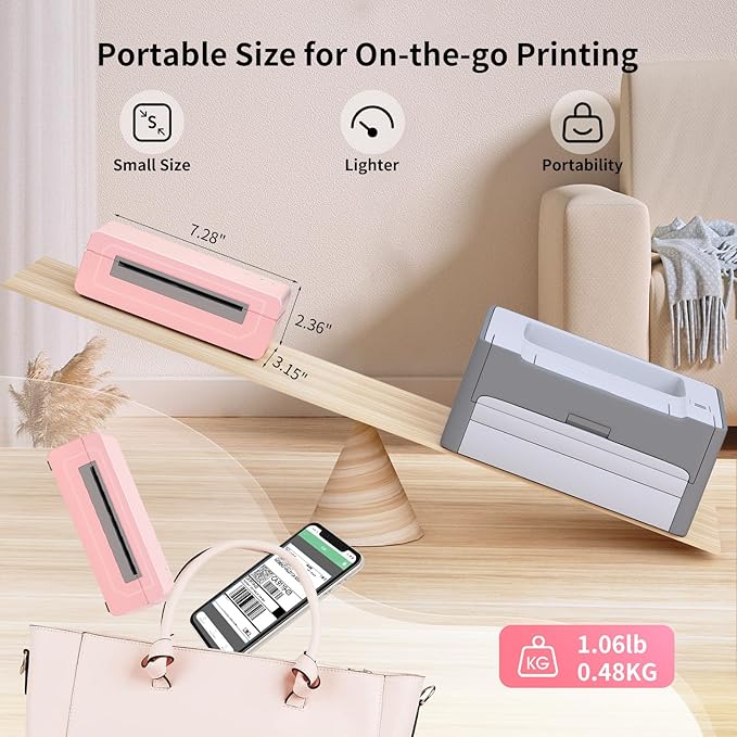 Bluetooth Thermal Shipping Label Printer, 4X6 Inkless Label Machine for iOS, Android, Laptop, Wireless Printer for Small Business, Compatible with Amazon, UPS, Shopify, Pink-DeskLoop Office