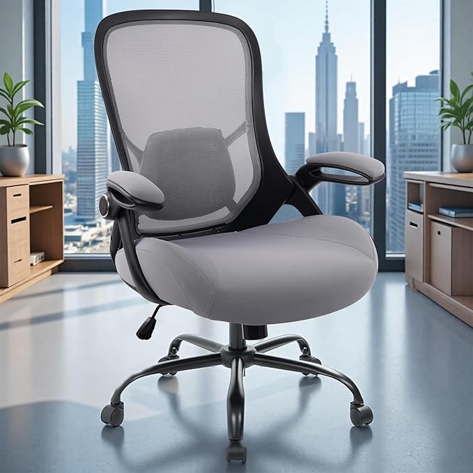 HYLONE 400lbs Heavy Duty Office Chair, 5" Thickened Seat Ergonomic Desk Chair with Adjustable Armrests, Home Office Computer Chairs for Long Hours Mesh Executive Chair(Dark Grey)-DeskLoop Office