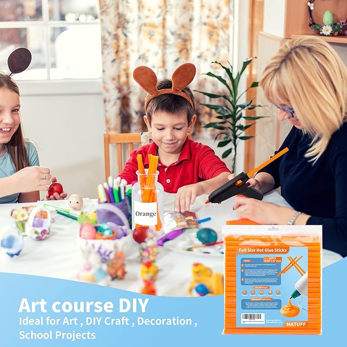 MATUFF 52 Pcs Orange hot Glue Sticks Full Size 0.43” Dia x 8” Long, Colored Hot melt Glue Sticks, All-Purpose Glue Sticks for Halloween Pumpkins Crafts Make, DIY Art Craft Repair Bonding-DeskLoop Office