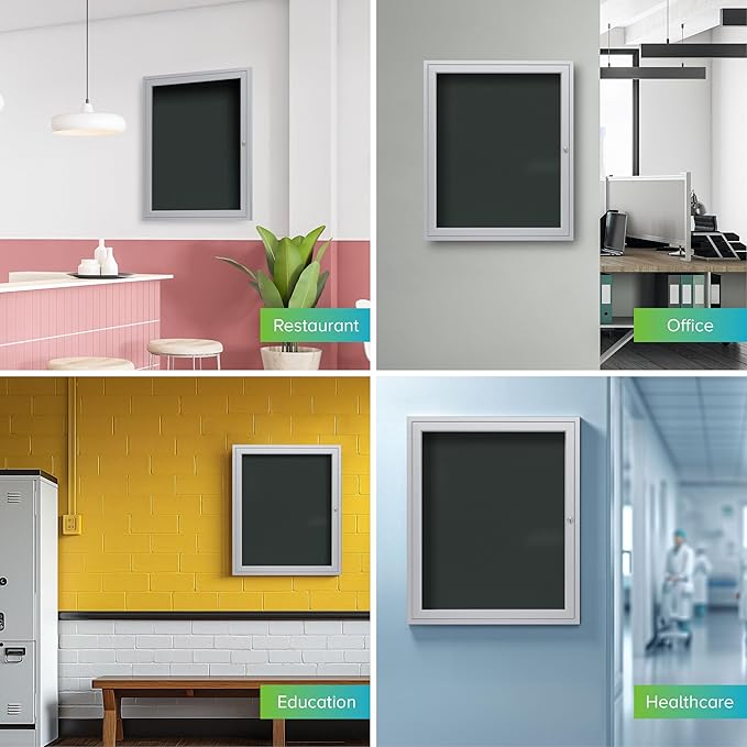 Ghent 36"x30" 1-Door Outdoor Enclosed Vinyl Bulletin Board, Shatter Resistant, with Lock, Satin Aluminum Frame - Ebony (PA13630VX-183), Made in the USA-DeskLoop Office