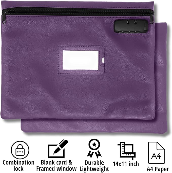 Notary Bag with Lock | 14x11 inch | Purple | Zipper Notary Supplies Bag | Locking Notary Bag for Notary Kit, Stamp, Embosser, Ink Pad, and Valuables | Locking Document Bag | Journal Carrying Case-DeskLoop Office