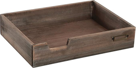 MyGift® Distressed Brown Vintage Wood Paper Tray, Office Desktop Document, File Folder, Magazine Holder Tray-DeskLoop Office