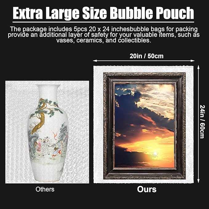 5 Pack Extra Large Bubble Pouches 20 * 24 Inch Clear Bubble Pouch Wrap Bags for Packing Shockproof Cushioning Wrap Bag for Shipping Moving Fragile Dishes China Plates Painting Fragile Items-DeskLoop Office