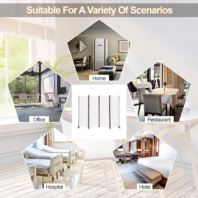 MAYOLIAH 4 Panel Room Divider Screen 6Ft Tall Foldable Privacy Dividers Indoor Wall Partition Room Separator White-DeskLoop Office