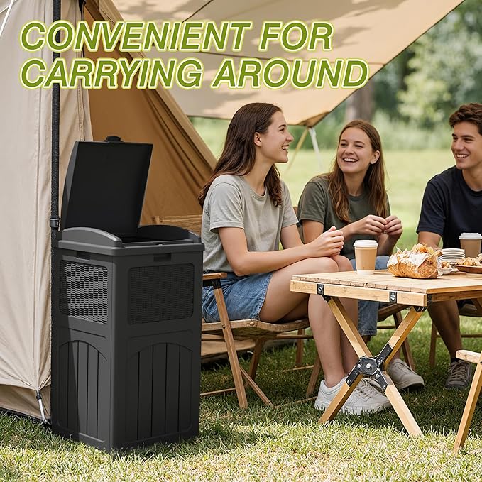 Greesum 33 Gallon Outdoor Trash Can with Lid, Waterproof Resin Garbage Bin for Hideaway, Deck, Patio, Gray-DeskLoop Office