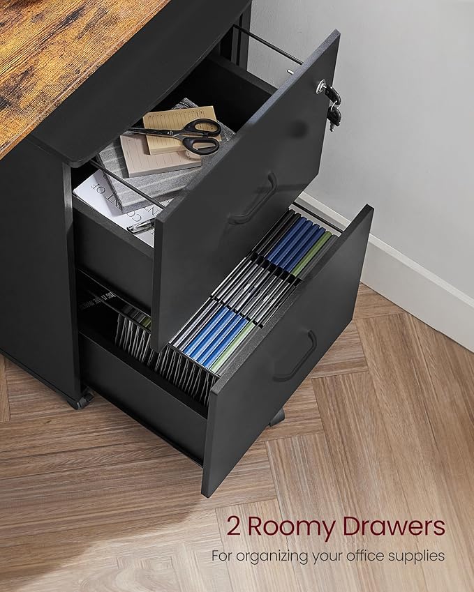 VASAGLE 2-Drawer File Cabinet, Locking Filing Cabinet for Home Office, Small Rolling Printer Stand, A4, Letter-Size Hanging Files, Assembly Required, Black ULCD027T16V2-DeskLoop Office