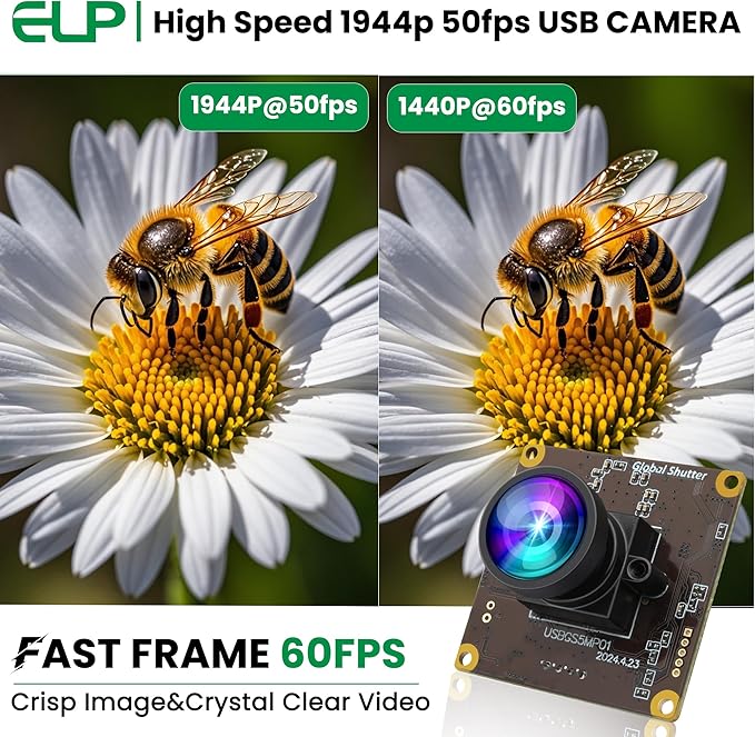 ELP 5MP Global Shutter 50fps USB Camera - Wide Angle Webcam for Live Streaming (100 No Distortion Lens)-DeskLoop Office