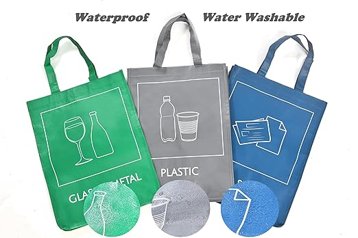 YOUNG DA Reusable Recycle Bags, 3-Piece Separate Recycling Bin Set for Home, Kitchen, and Office - Waterproof Recyclable Waste Sorting Organizer-DeskLoop Office