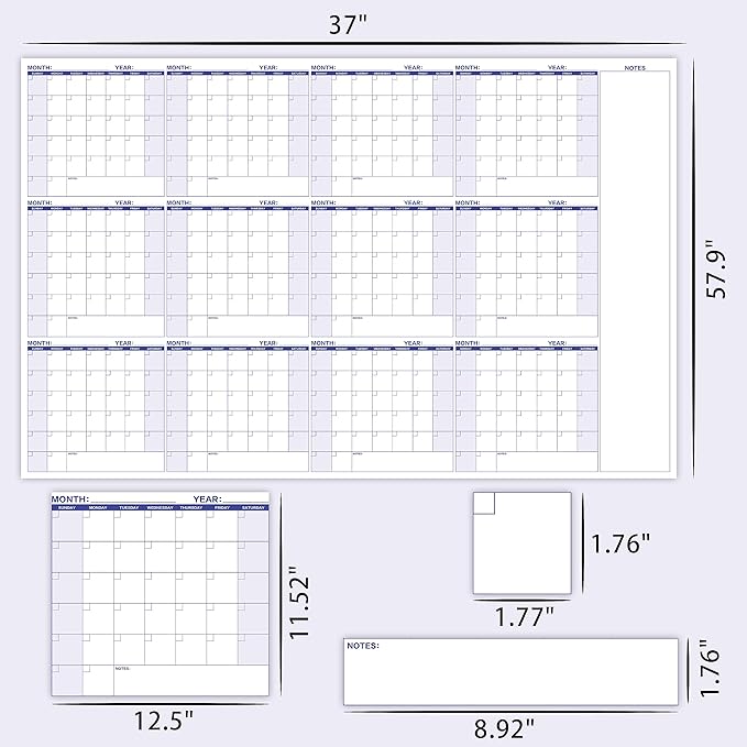 Large Dry Erase Calendar ā Yearly Wall Calendar Dry Erase, 57.9" x 37", 12-Month Undated Calendar, Reusable Laminated with 15 Stickers - Purple