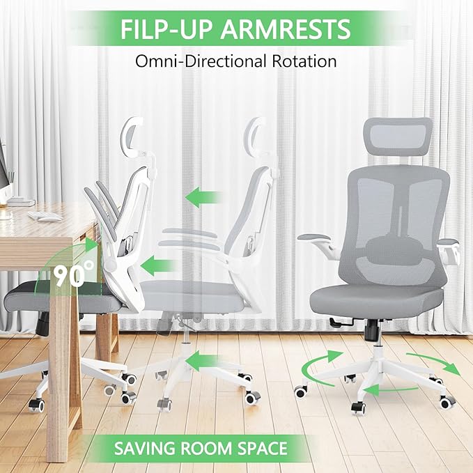 Mesh Office Executive Chair High Back Adjustable Home Desk Chair, Swivel Computer Managerial Chair with Lumbar Support (Grey)-DeskLoop Office