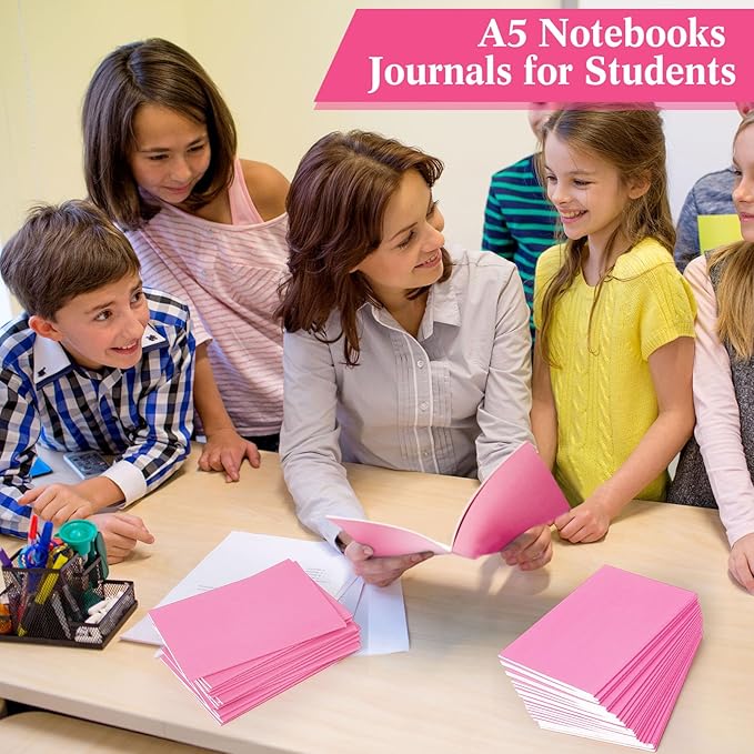 100 Pcs Kraft Notebook Journals 5.5 Inch x 8.3 Inch A5 Softcover Notebooks Bulk for Writing Sketch Office Notepad with 60 Pages 30 Sheets (Multicolor,Lined)(Pink,Lined)-DeskLoop Office