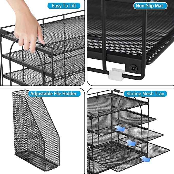 AUPSEN Desk Organizers and Accessories, 5-Tier Desktop Paper File Organizer with Removable File Holder, Desk Accessories & Workspace Organization for Home Office Supplies (Black)-DeskLoop Office