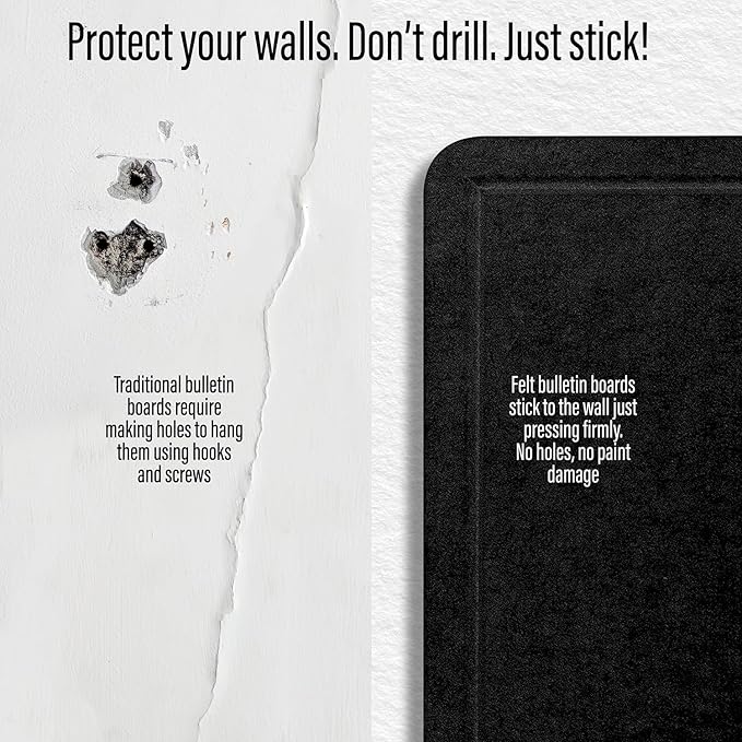 Large Bulletin Board 36 x 18 Inches - Foldable Felt Bulletin Board for Wall, Cork Board Alternative with 50 Color Pins & 6 Note Pads, Vision Board - Black-DeskLoop Office