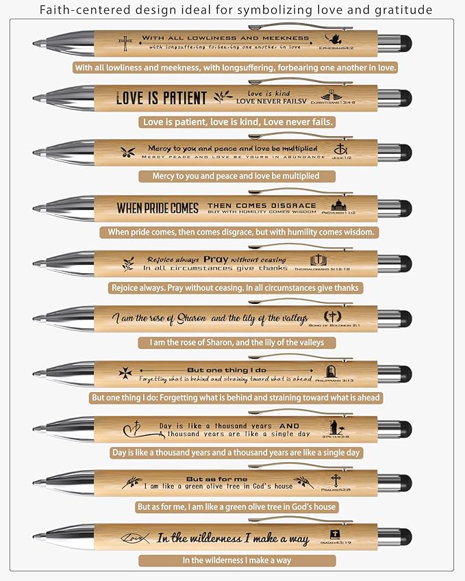 Christian Inspirational Pens With Bible Verse Stylus Ballpoint Pens Black Ink Bulk Religious Motivational Gifts for Women Men Bible Study Supplies for The Office Gifts 180 Count