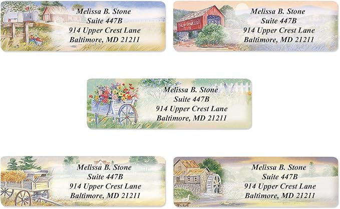 Rural America Assorted Country Scenes Personalized Return Address Labels with Dispenser - Roll of 500 Custom Labels-DeskLoop Office