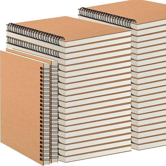 48 Pcs A5 Spiral Notebooks Journal with Kraft Cover, 5x8 Inches, Ruled Lined Paper, for Work, Sketches, Study, Notes Taking, Gifts, Brown (48 PCS(Lined))-DeskLoop Office