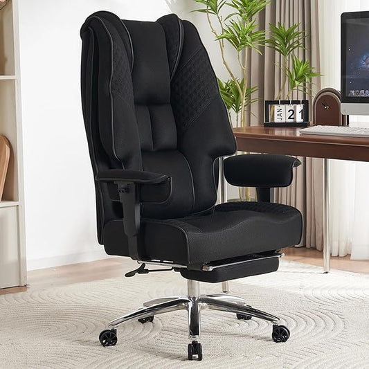 Big and Tall Office Chair 400lbs Wide Seat, Leather High Back Executive Office Chair with Foot Rest, Ergonomic Chairs Lumbar Support for Lower Back Pain Relief (Mesh Black)-DeskLoop Office