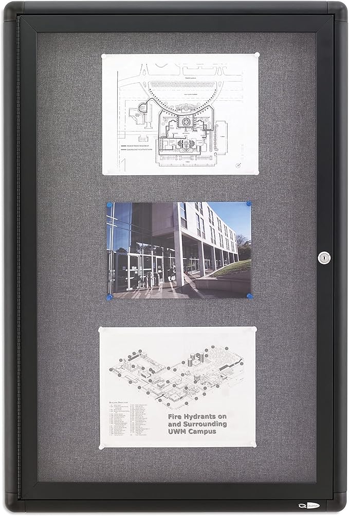 Quartet Enclosed Fabric Bulletin Board, 2 x 3 Feet, 1 Door, Black Frame with Gray Fabric (2363L)-DeskLoop Office