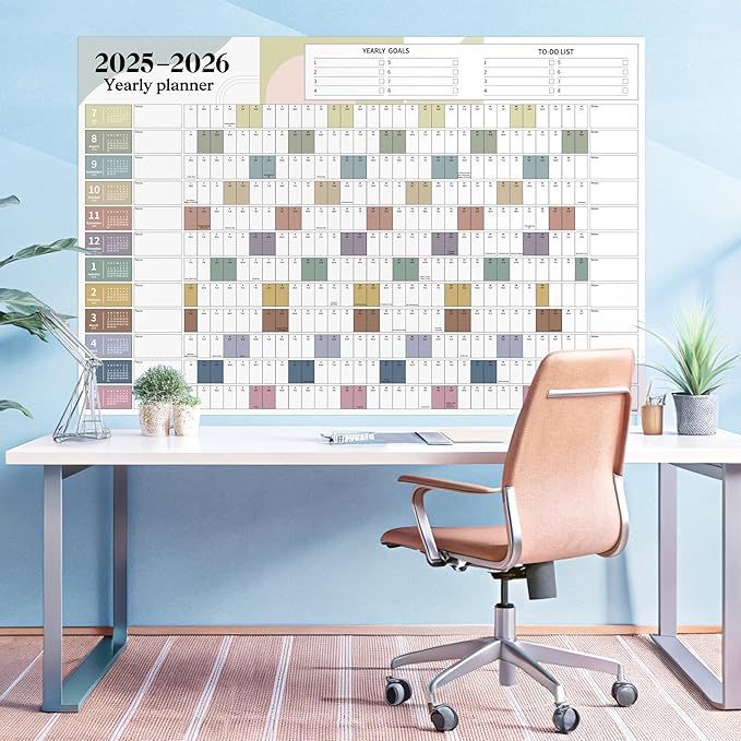 Ospelelf 2025 Wall Calendar Large 32'' x 48'' Dry Erase Laminated Calendar for Wall, 12 Month Big Family Calendar, Use July 2025 - June 2026 (Morandi)-DeskLoop Office