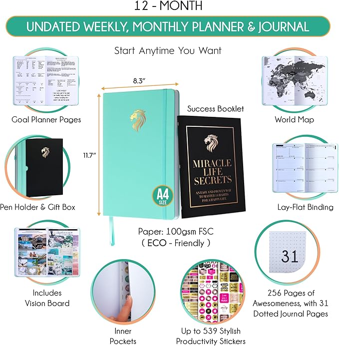Life Planner - Undated Daily, Weekly & Monthly Planner with Budget Section | A 12 Month Journey to Increase Productivity & Happiness | Life Organizer & Gratitude Journal - Horizontal Format-DeskLoop Office