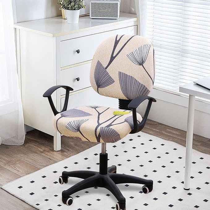 Smiry Stretch Printed Office Computer Chair Covers, Universal Washable Removable Desk Rotating Chair Slipcovers Protector, Seat + Backrest Cover - Yellow and Grey-DeskLoop Office