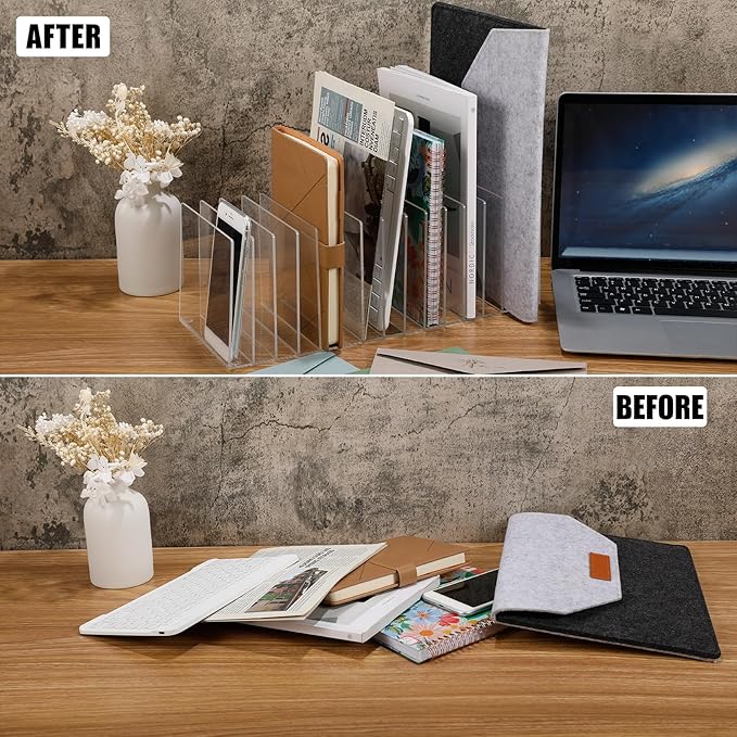 Ctosree Acrylic File Organizer for Desk Vertical 15 Compartments File Sorter Mail Organizer Desktop Countertop Folder Stand Racks for Office Home School Desk(Rectangle,Clear)-DeskLoop Office