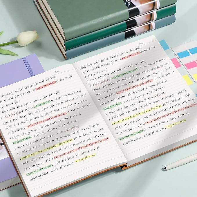 EMSHOI A4 College Ruled Notebook Journal- 400 Pages (200 sheets), 7mm Spacing & Vegan Leather Cover for Work, School, Bible Study, Bullet Journaling- with Sticky Notes, Pocket & Pen Holder - GrayBlue-DeskLoop Office