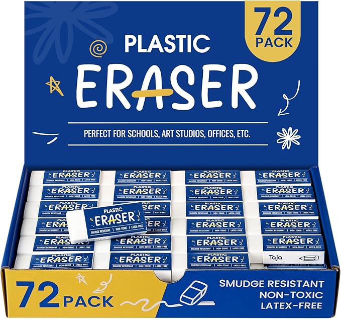 72 Pack White Erasers Bulk, Large Pencil Erasers for School, Classroom, Teacher, Homeschool, and Office Supplies