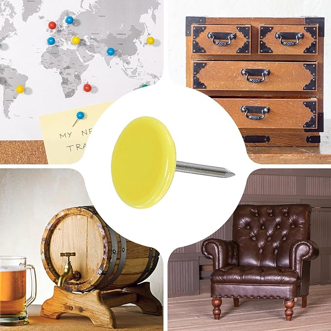 uxcell 100Pcs Upholstery Tacks, 11mmx15mm Flat Head Thumb Tack Decorative Furniture Nails Push Pins for Furniture Sofa Headboards, Light Yellow-DeskLoop Office