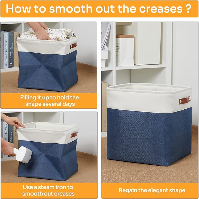 DULLEMELO Storage Baskets for Shelves Closet Storage,Large Home Organization Bins for Gifts Empty,Foldable Fabric Storage Cubes Baskets for Nursery Toy Towels Clothes Storage(White&Blue)-DeskLoop Office