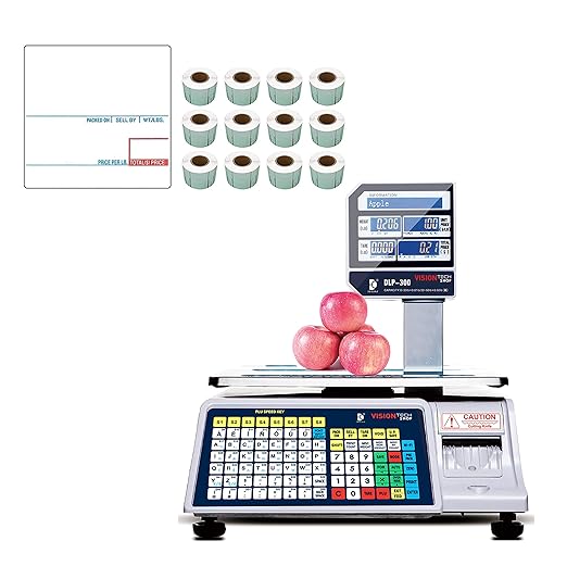VisionTechShop DLP-300 Label Printing Scale Pole Display, 30/60lbs Capacity, 0.01/0.02lbs, NTEP Legal for Trade with a Free 1 case CAS LST-8020 UPC w/Ingredients Label, 58 x 60 mm-DeskLoop Office