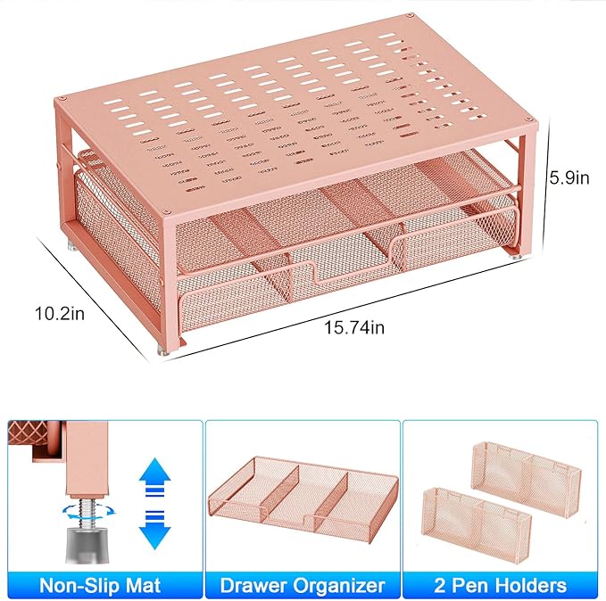 gianotter Desk Organizers and Accessories, Monitor Stand with Drawer and 2 Pen Holder, Desktop Organizer Suitable for Offices and Dormitories (Rose Gold)-DeskLoop Office