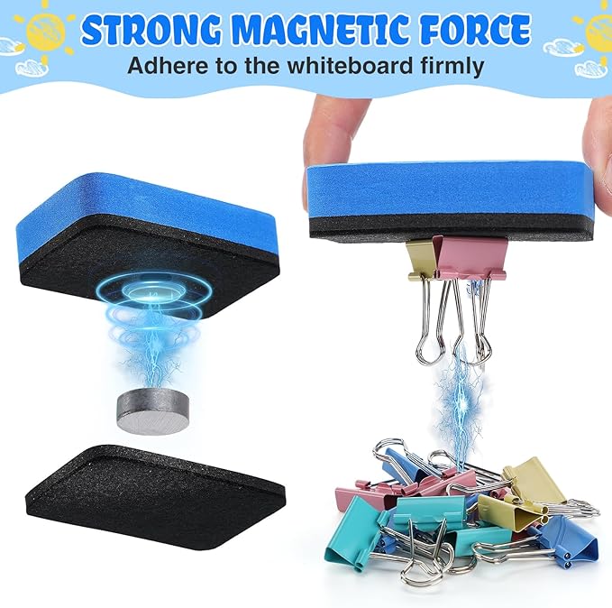 24 pcs Strong Magnetic Whiteboard Eraser - Mini Dry Erase Erasers, Small Chalkboard Cleansers Wiper for Kids Teachers Classroom Must Haves School Supply Home Office, Rectangle-DeskLoop Office