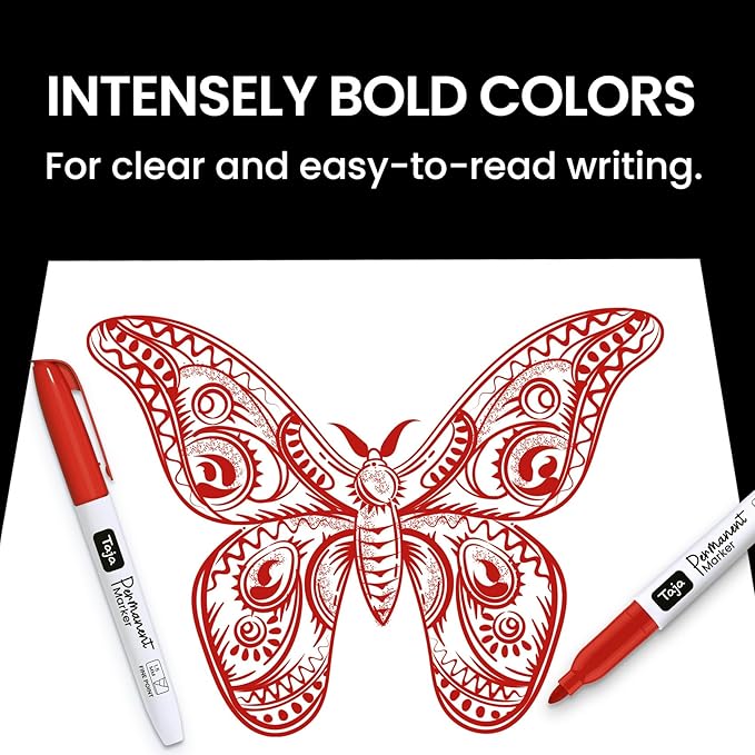 Permanent Markers Fine Tip, 30 Pack Red Quick-Drying and Fade-Resistant Permanent Markers Bulk Set for Writing and Drawing on Wood, Plastic, Metal, Glass, Stone, Ideal for Office School Supplies-DeskLoop Office